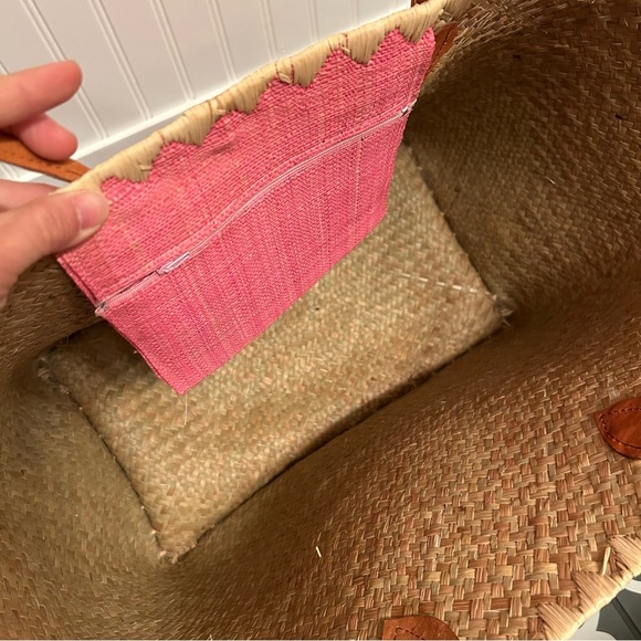 RAFFIA PINK WITH LEATHER HANDLE TOTE BAG Large NWOT - Picture 6 of 12